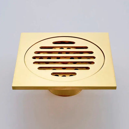 Gold square bathroom shower drain with interchangeable grates