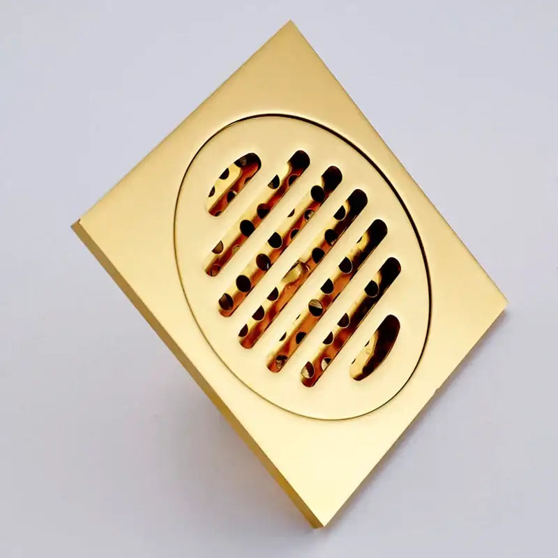 Gold square bathroom shower drain with interchangeable grates