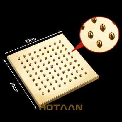 Gold square overhead shower head bathroom rain fixture