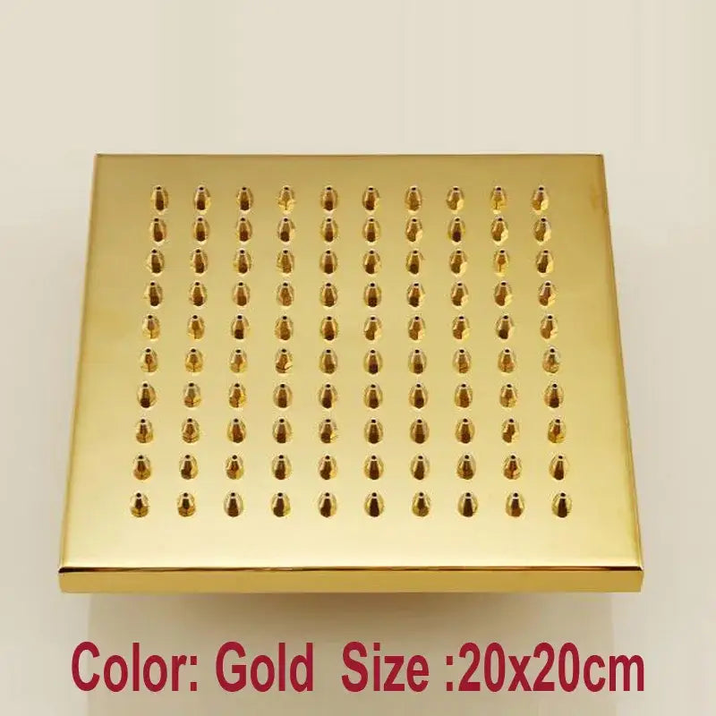 Gold square overhead shower head bathroom rain fixture