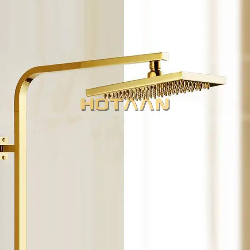 Gold square overhead shower head bathroom rain fixture