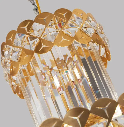 Gold stainless steel crystal chandelier staircase pendant light