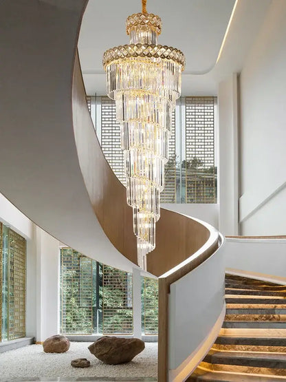 Gold stainless steel crystal pendant light living room chandelier