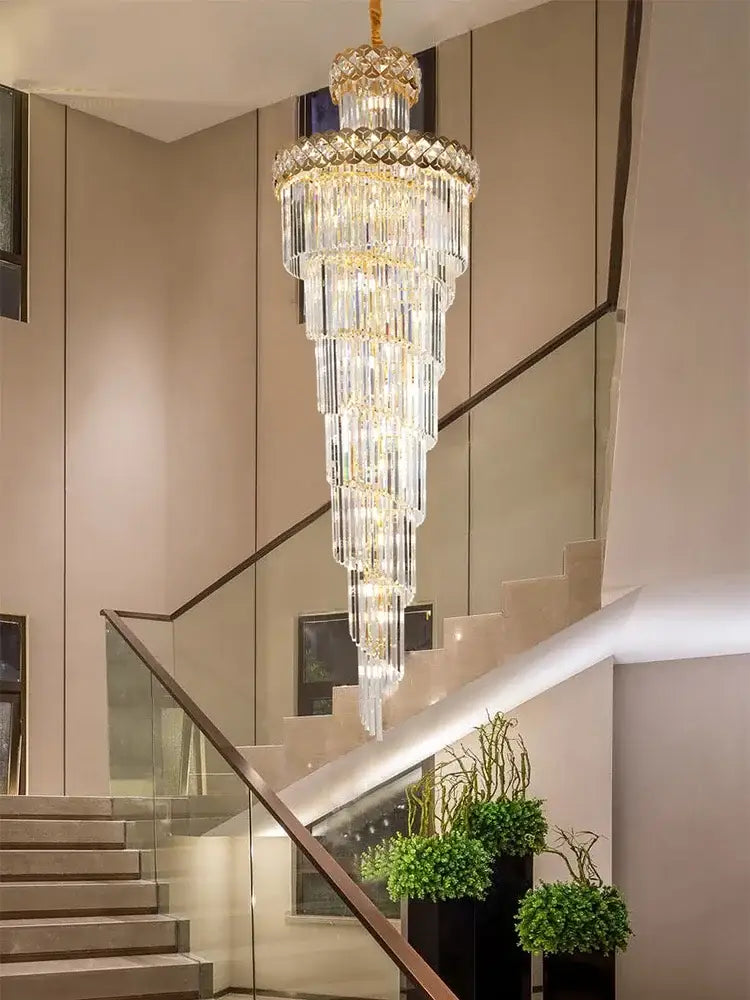 Gold stainless steel crystal pendant light living room chandelier