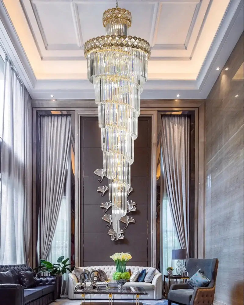 Gold stainless steel crystal pendant light living room chandelier