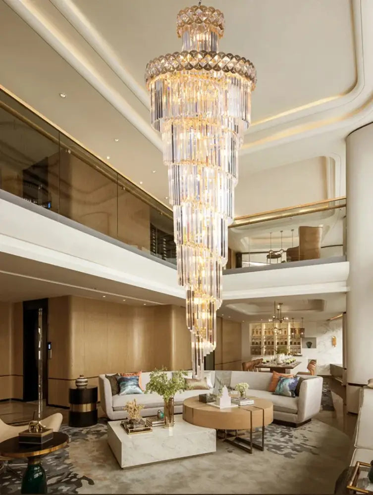 Gold stainless steel crystal pendant light living room chandelier