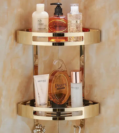 Gold stainless steel two tier corner shelf bathroom shower caddy