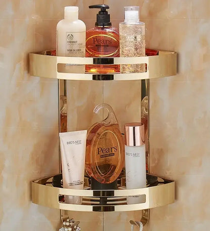 Gold stainless steel two tier corner shelf bathroom shower caddy