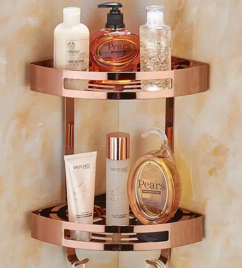Gold stainless steel two tier corner shelf bathroom shower caddy