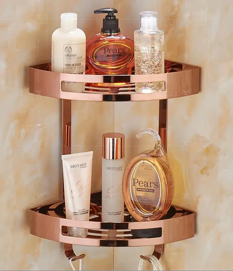 Gold stainless steel two tier corner shelf bathroom shower caddy
