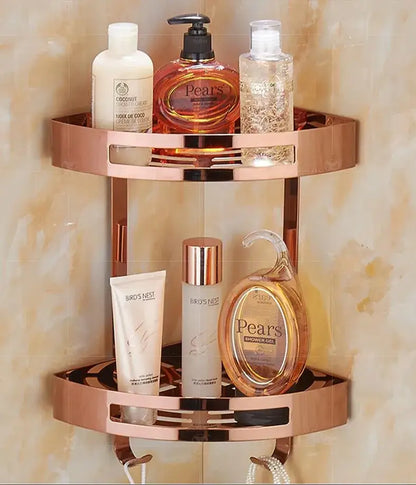Gold stainless steel two tier corner shelf bathroom shower caddy