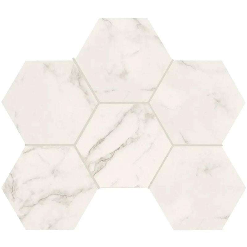 Gold Statuary Honed Hexagon Marble Look Porcelain Mosaics 12x16 1/3