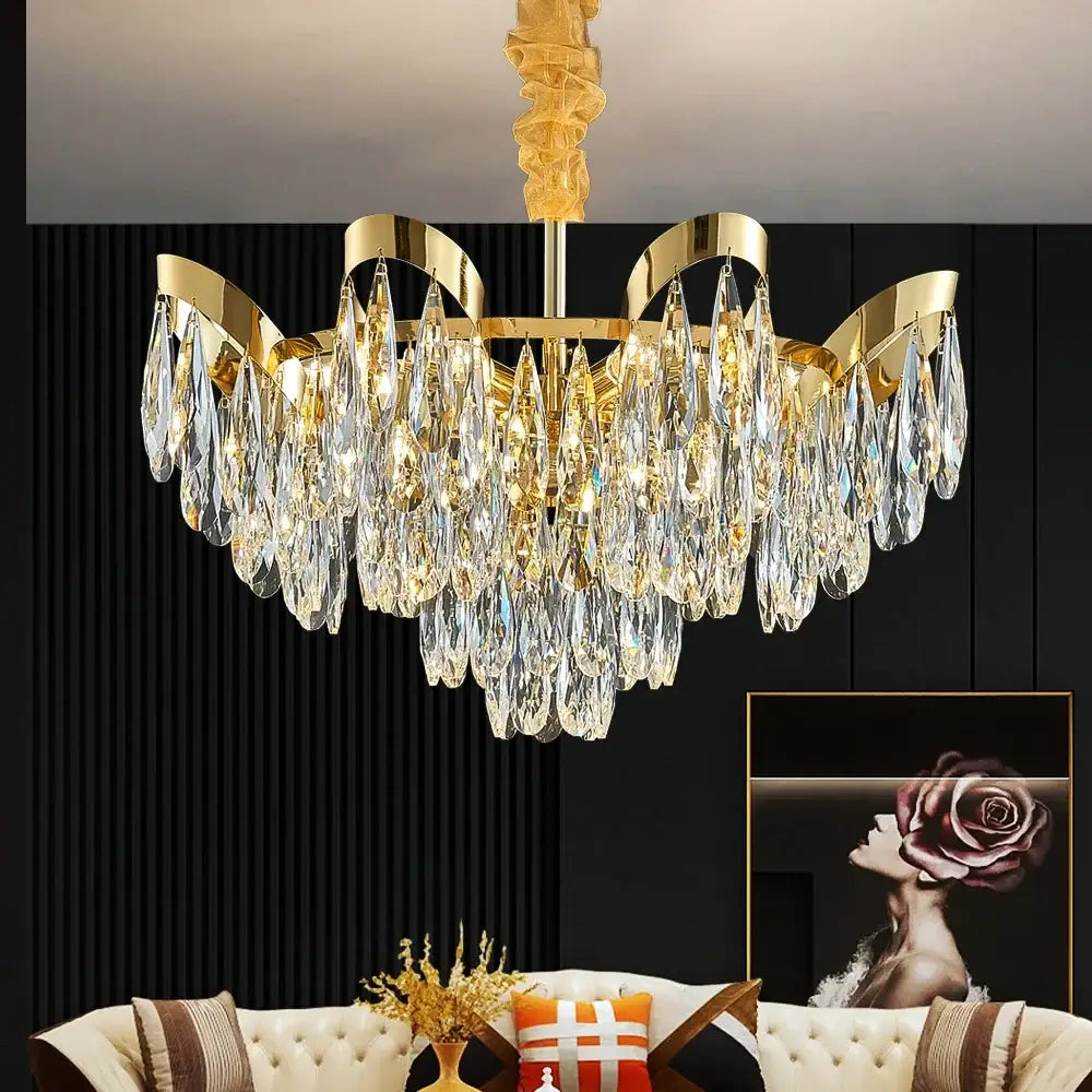 Gold sunflower crystal ceiling chandelier living room led light
