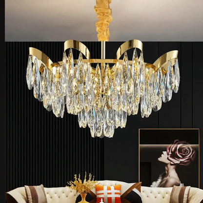Gold sunflower crystal ceiling chandelier living room led light