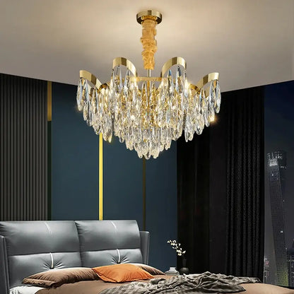 Gold sunflower crystal ceiling chandelier living room led light