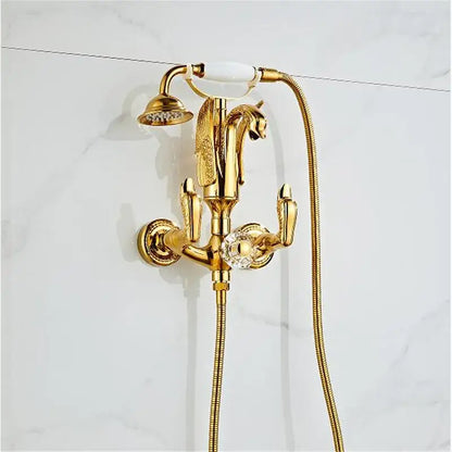 Gold swan bathtub faucet set bathroom shower with crystal knob