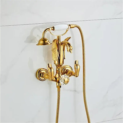 Gold swan bathtub faucet set bathroom shower with crystal knob