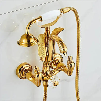Gold swan bathtub faucet set bathroom shower with crystal knob