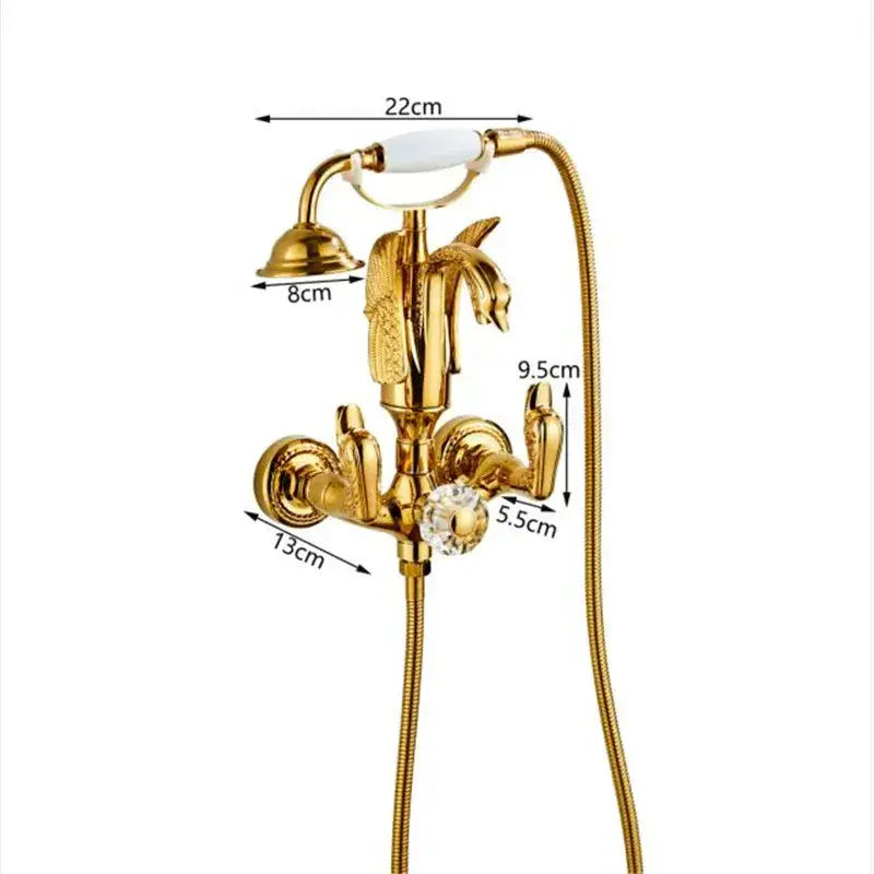 Gold swan bathtub faucet set bathroom shower with crystal knob