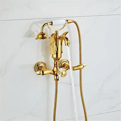 Gold swan bathtub faucet set bathroom shower with crystal knob