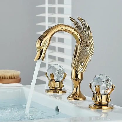 Gold swan crystal handle bathroom faucet – basin mixer tap
