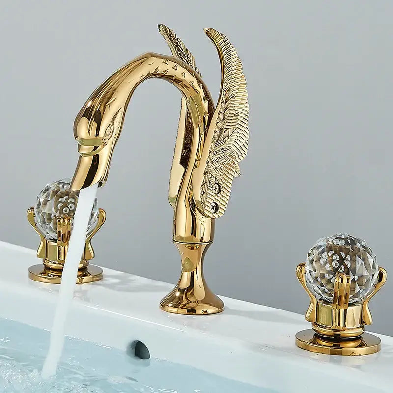 Gold swan crystal handle bathroom faucet – basin mixer tap