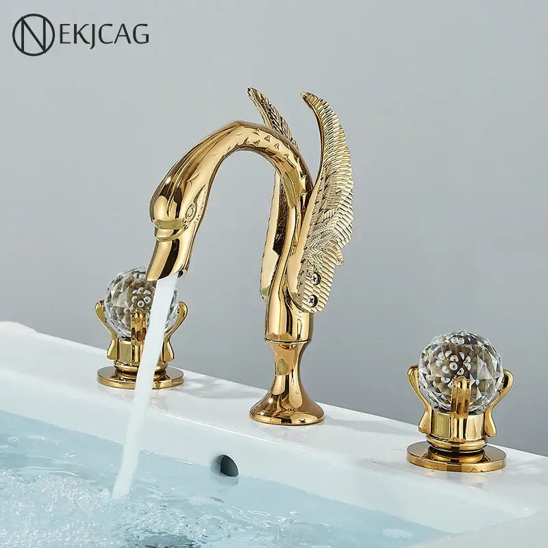Gold swan crystal handle bathroom faucet – basin mixer tap