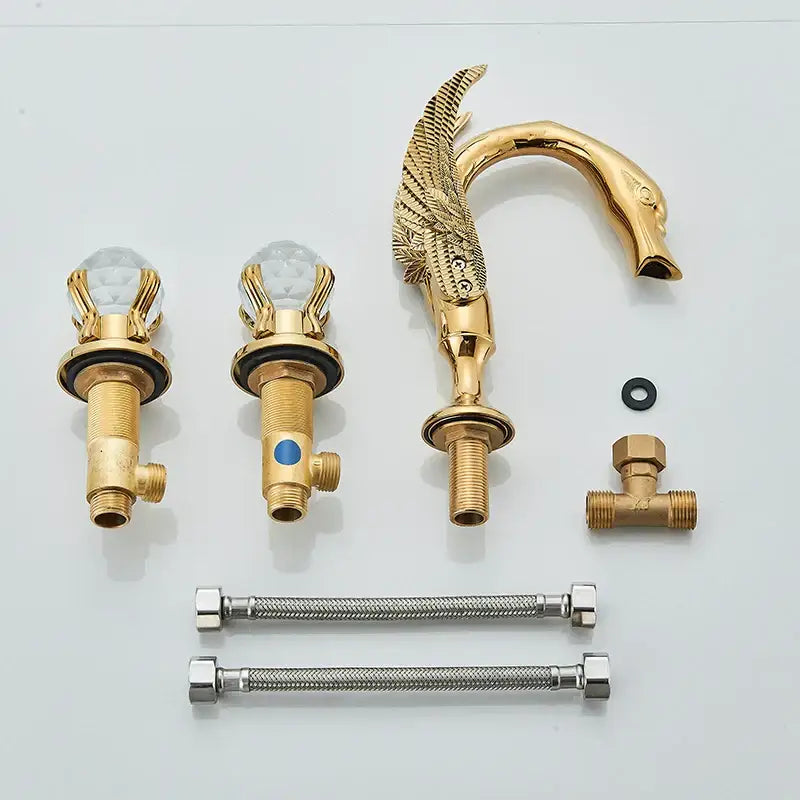 Gold swan crystal handle bathroom faucet – basin mixer tap