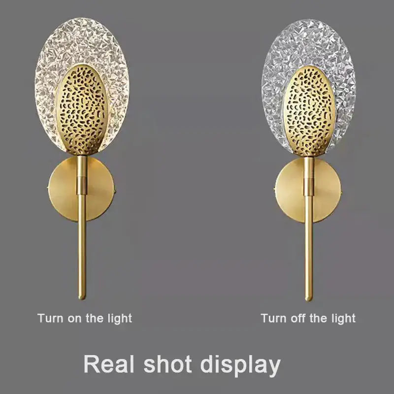 Gold textured glass led wall lamp bedroom indoor lighting