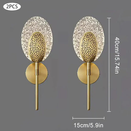Gold textured glass led wall lamp bedroom indoor lighting