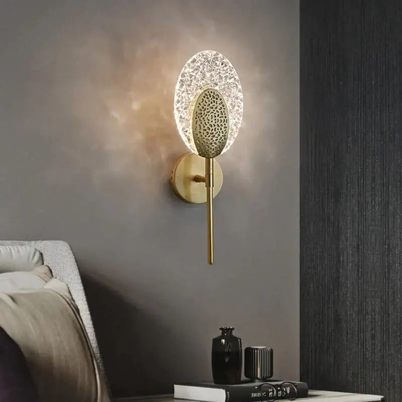 Gold textured glass led wall lamp bedroom indoor lighting
