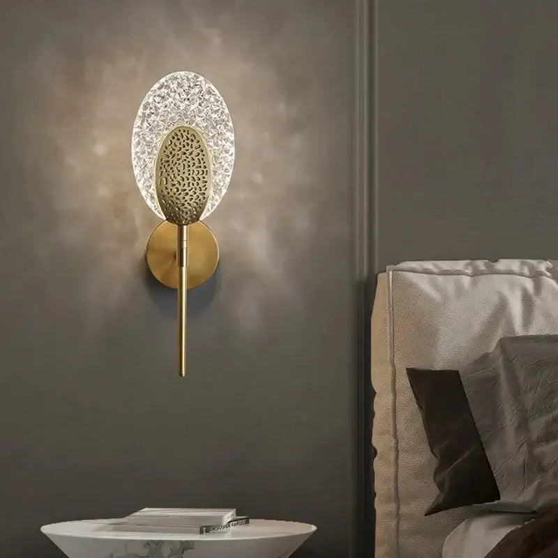 Gold textured glass led wall lamp bedroom indoor lighting