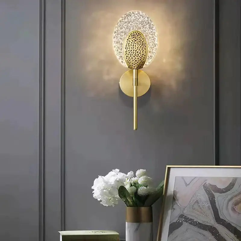 Gold textured glass led wall lamp bedroom indoor lighting