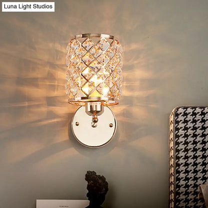 DecorBites™ Gold Trellis Wall Sconce Lamp with Crystal Insert, Perfect for Living Room