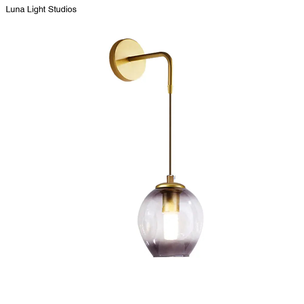 DecorBites™ Gold Tulip Wall Lamp Sconce with Blue/Smoke Gray Dimpled Glass Shade - Modern 1 Light Hanging Light