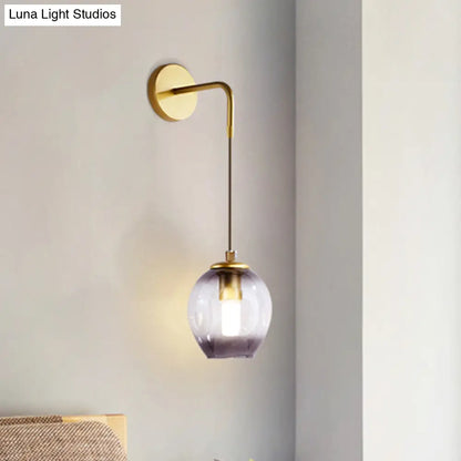 DecorBites™ Gold Tulip Wall Lamp Sconce with Blue/Smoke Gray Dimpled Glass Shade - Modern 1 Light Hanging Light