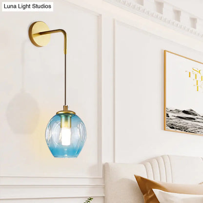 DecorBites™ Gold Tulip Wall Lamp Sconce with Blue/Smoke Gray Dimpled Glass Shade - Modern 1 Light Hanging Light
