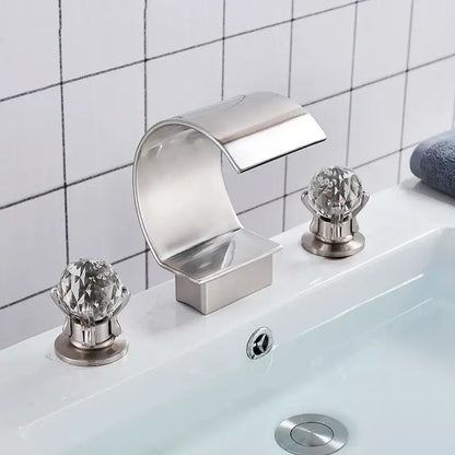 Gold waterfall double handle basin faucet bathroom crystal knob