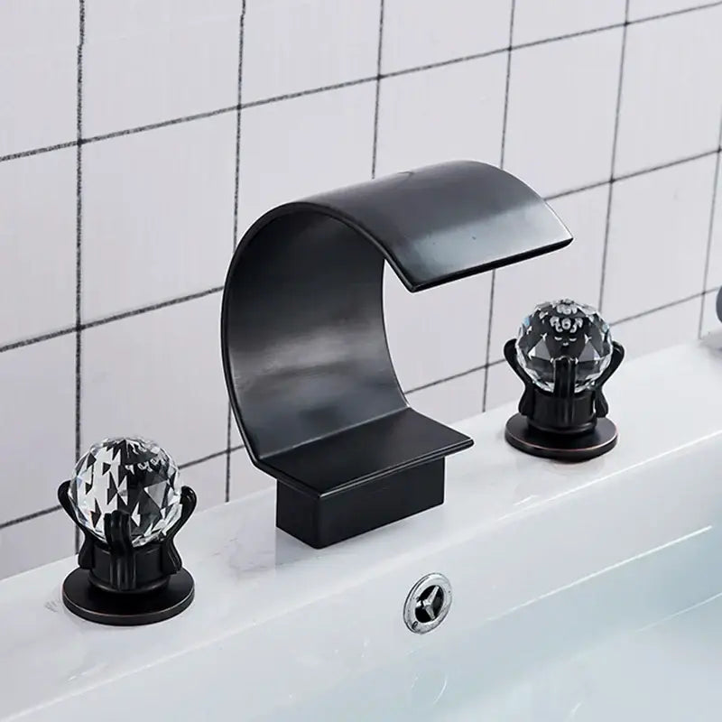 Gold waterfall double handle basin faucet bathroom crystal knob