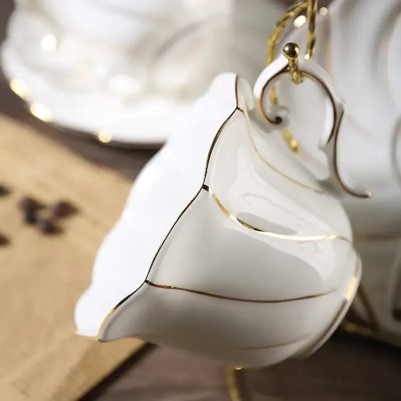 Gold wave white bone china cup set dining room porcelain tea set