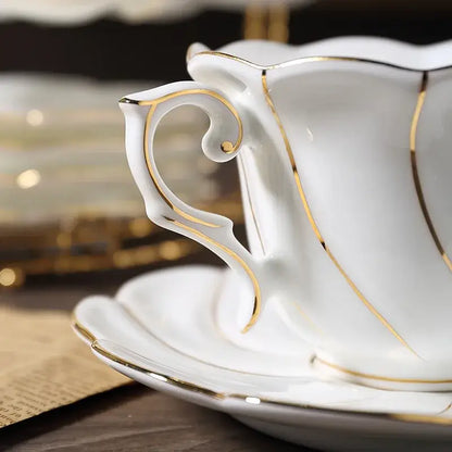 Gold wave white bone china cup set dining room porcelain tea set