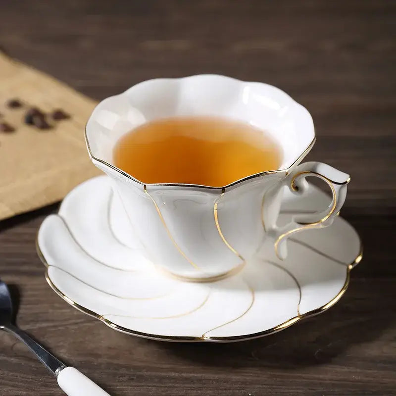 Gold wave white bone china cup set dining room porcelain tea set