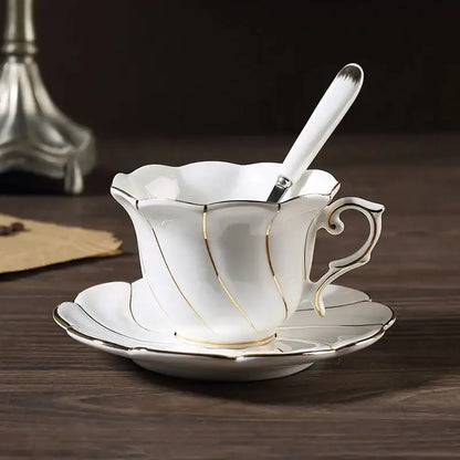 Gold wave white bone china cup set dining room porcelain tea set