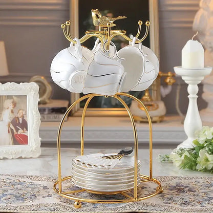 Gold wave white bone china cup set dining room porcelain tea set