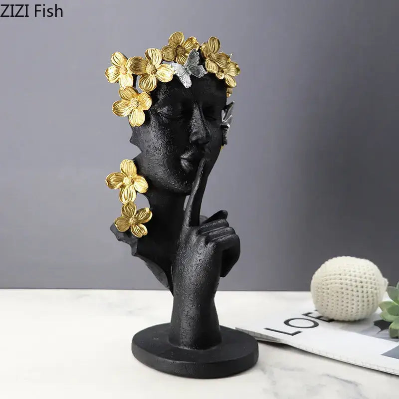 Gold white and black garland figure resin sculpture living room decor
