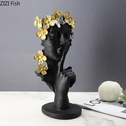 Gold white and black garland figure resin sculpture living room decor