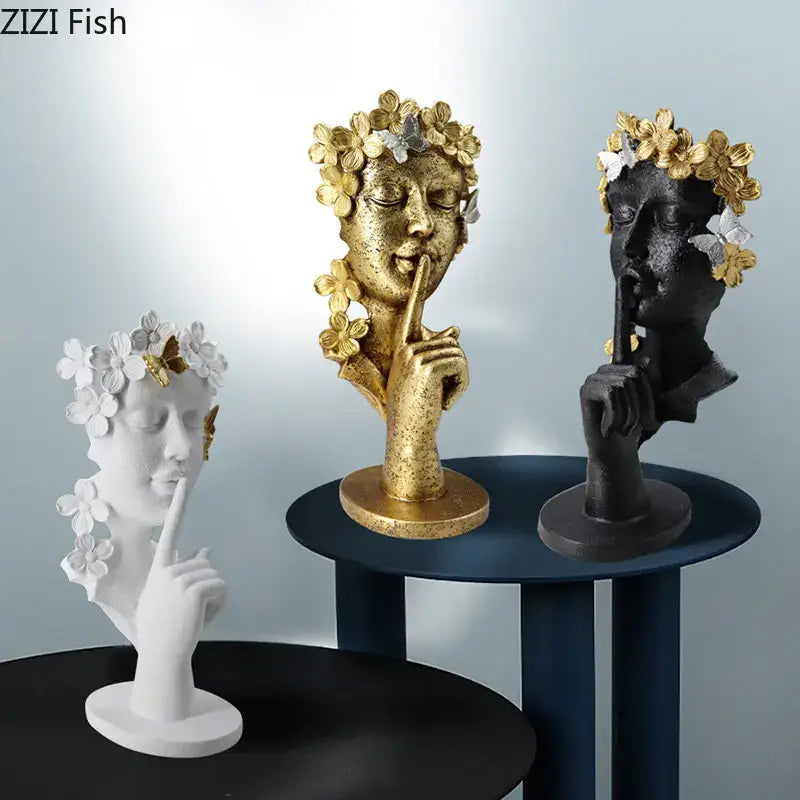 Gold white and black garland figure resin sculpture living room decor