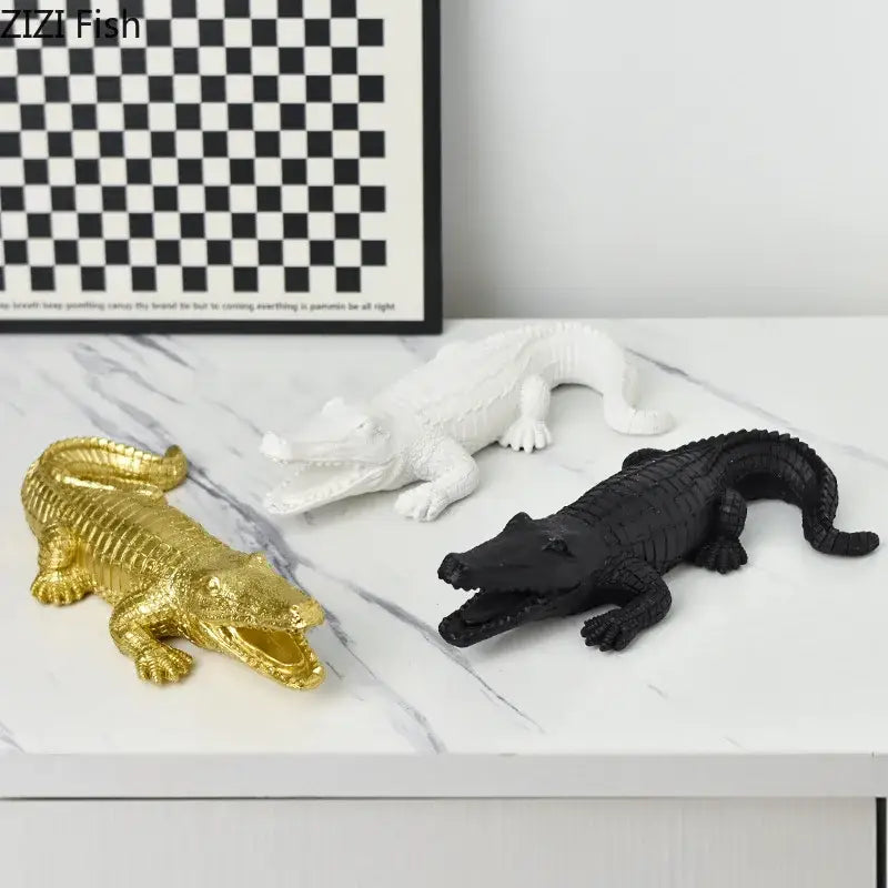 Gold white & rainbow crocodile resin sculpture desk living room decor