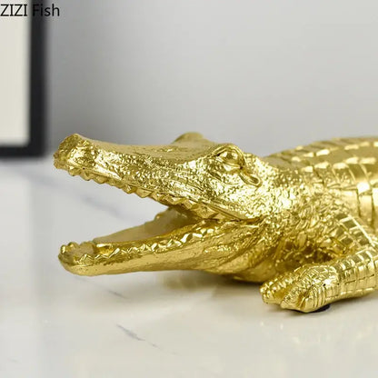 Gold white & rainbow crocodile resin sculpture desk living room decor