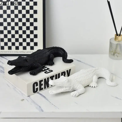 Gold white & rainbow crocodile resin sculpture desk living room decor